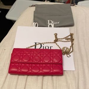 Dior Clutch Chain Wallet with Charm Hot Pink